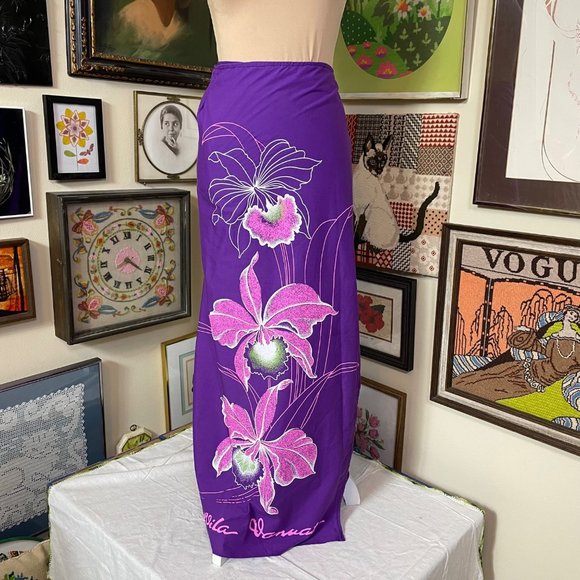 Port Vila Vanuatu Purple and Pink Floral Orchid Print Swim Coverup Sarong OSFM - Picture 1 of 4